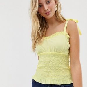Bright yellow shirred top